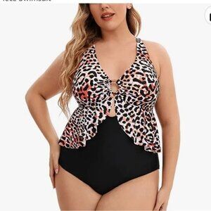 Weinicoco Plus Size Tankini Leopard Print one-Piece Swimsuit Sz. 5X NWT